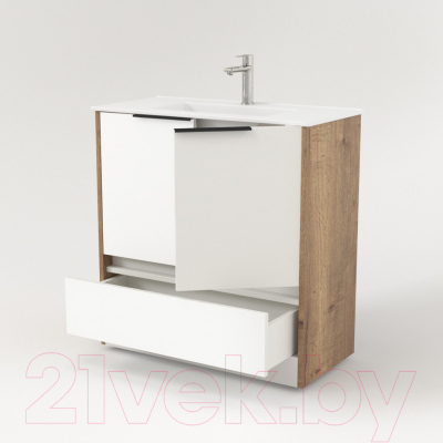 Тумба под умывальник Дабер 017 60 / Т17.6.0.21Ч (дуб галифакс/белый/ручка черная)