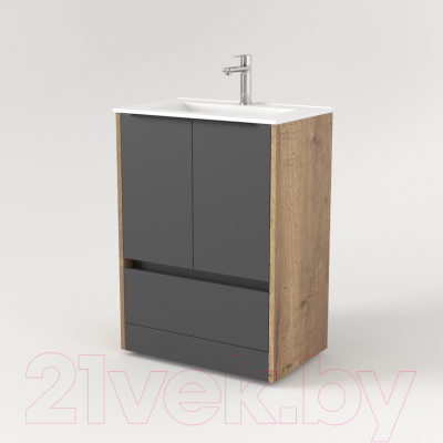 Тумба под умывальник Дабер 017 60 / Т17.6.0.22Ч (дуб галифакс/серый/ручка черная)
