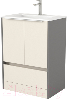 Тумба под умывальник Дабер 017 700 / Т17.7.0.19Б (бежевый/серый/ручка белая) - фото