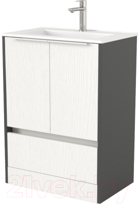 Тумба под умывальник Дабер 017 70 / Т17.7.0.20Б (белый древесный/серый/ручка белая) - фото