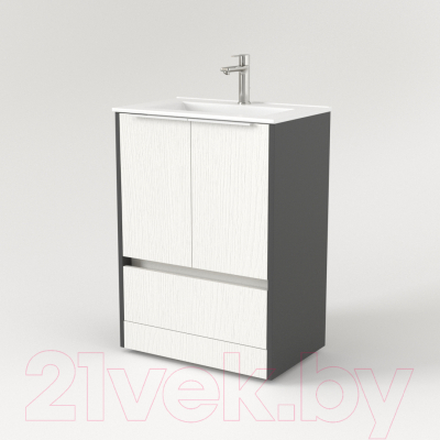 Тумба под умывальник Дабер 017 70 / Т17.7.0.20Б (белый древесный/серый/ручка белая)