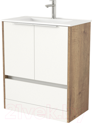 Тумба под умывальник Дабер 017 70 / Т17.7.0.21Б (дуб галифакс/белый/ручка белая) - фото