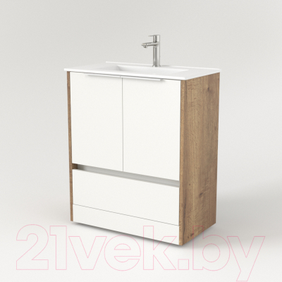 Тумба под умывальник Дабер 017 70 / Т17.7.0.21Б (дуб галифакс/белый/ручка белая)