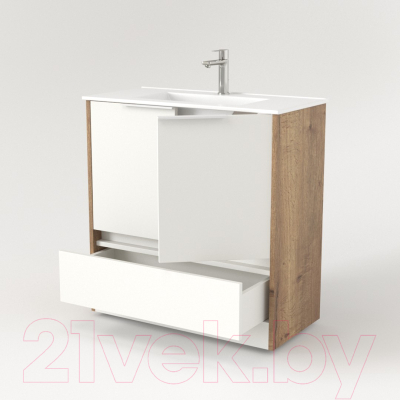 Тумба под умывальник Дабер 017 70 / Т17.7.0.21Б (дуб галифакс/белый/ручка белая)