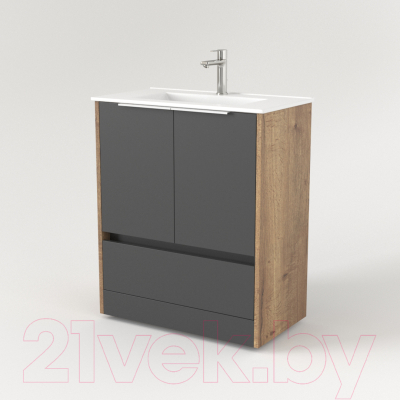 Тумба под умывальник Дабер 017 70 / Т17.7.0.22Б (дуб галифакс/серый/ручка белая)