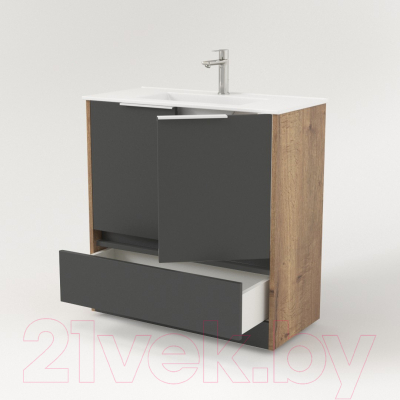 Тумба под умывальник Дабер 017 70 / Т17.7.0.22Б (дуб галифакс/серый/ручка белая)