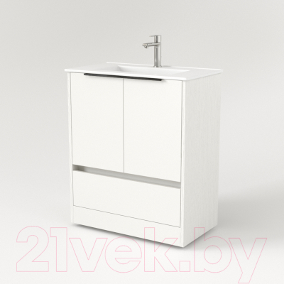 Тумба под умывальник Дабер 017 70 / Т17.7.0.5Ч (белый древесный/ручка черная)