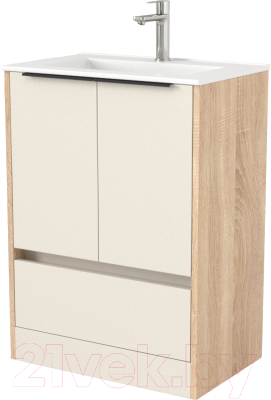 Тумба под умывальник Дабер 017 70 / Т17.7.0.18Ч (бежевый/дуб бардолино/ручка черная) - фото