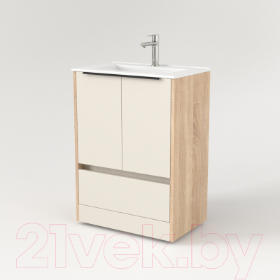 Тумба под умывальник Дабер 017 70 / Т17.7.0.18Ч (бежевый/дуб бардолино/ручка черная)