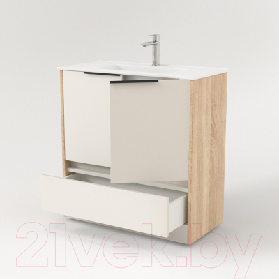 Тумба под умывальник Дабер 017 70 / Т17.7.0.18Ч (бежевый/дуб бардолино/ручка черная)