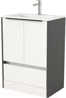 Тумба под умывальник Дабер 017 70 / Т17.7.0.20Ч (белый древесный/серый/ручка черная) - фото
