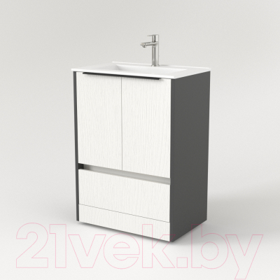 Тумба под умывальник Дабер 017 70 / Т17.7.0.20Ч (белый древесный/серый/ручка черная)
