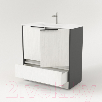 Тумба под умывальник Дабер 017 70 / Т17.7.0.20Ч (белый древесный/серый/ручка черная)