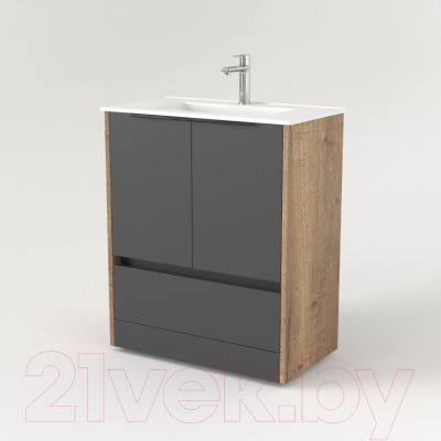 Тумба под умывальник Дабер 017 70 / Т17.7.0.22Ч (дуб галифакс/серый/ручка черная)