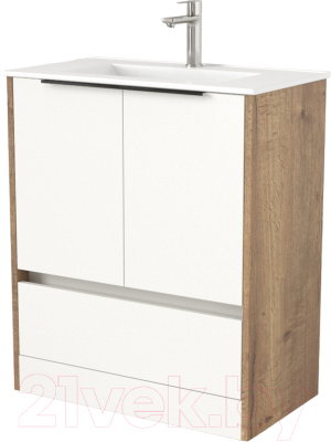 Тумба под умывальник Дабер 017 70 / Т17.7.0.21Ч (дуб галифакс/белый/ручка черная) - фото