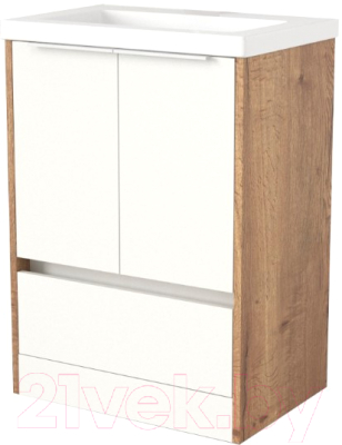 Тумба под умывальник Дабер 017 Тобага/Эридан/Артвин 60 / Т17.6Т.0.21Б (дуб галифакс/белый/ручка белая) - фото