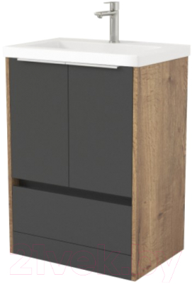 Тумба под умывальник Дабер 017 Тобага/Эридан/Артвин 60 / Т17.6Т.0.22Б (дуб галифакс/серый/ручка белая) - фото