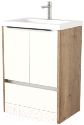 Тумба под умывальник Дабер 017 Тобага/Эридан/Артвин 60 / Т17.6Т.0.21Ч (дуб галифакс/белый/ручка черная) - фото