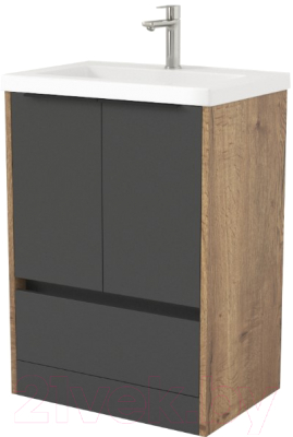 Тумба под умывальник Дабер 017 Тобага/Эридан/Артвин 60 / Т17.6Т.0.22Ч (дуб галифакс/серый/ручка черная) - фото