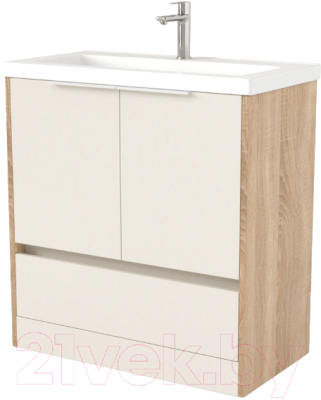 Тумба под умывальник Дабер 017 Тобага/Эридан 80 / Т17.8Т.0.18Б (бежевый/дуб бардолино/ручка белая) - фото