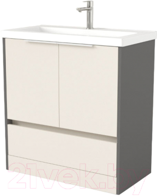 Тумба под умывальник Дабер 017 Тобага/Эридан 80 / Т17.8Т.0.19Б (бежевый/серый/ручка белая) - фото