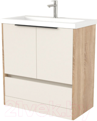 Тумба под умывальник Дабер 017 Тобага/Эридан 80 / Т17.8Т.0.18Ч (бежевый/дуб бардолино/ручка черная) - фото