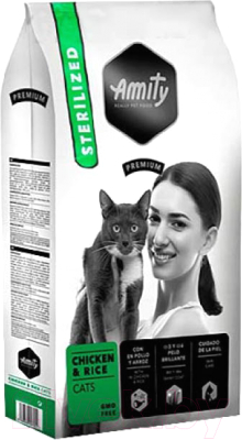 Сухой корм для кошек Amity Premium для стерилизованных кошек с курицей и рисом (10кг) - фото