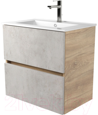 Тумба под умывальник Дабер 011 WeltWasser Deilbach 7517-60 / Т11.6W.0.7_light (с подсветкой, дуб канзас коричневый/бетон чикаго) - фото