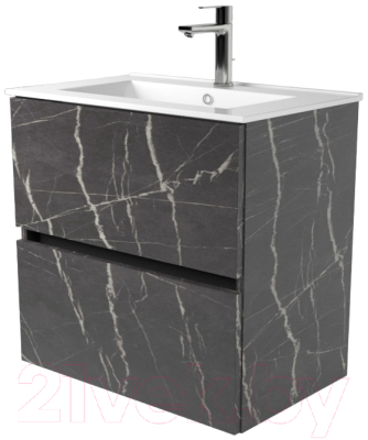 Тумба под умывальник Дабер 011 WeltWasser Deilbach 7517-60 / Т11.6W.0.12Ч_light (с подсветкой, мрамор черный/черный) - фото
