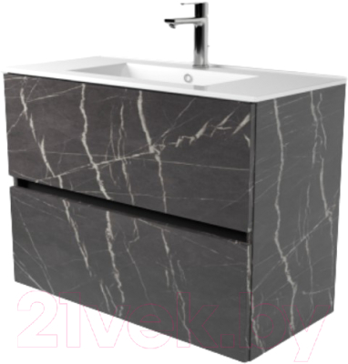 Тумба под умывальник Дабер 011 WeltWasser Deilbach 7517-80 / Т11.8W.0.12Ч_light (с подсветкой, мрамор черный/черный) - фото