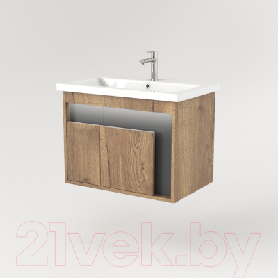 Тумба под умывальник Дабер 016 60 / Т16.6.0.22_light (с подсветкой, дуб галифакс/серый)