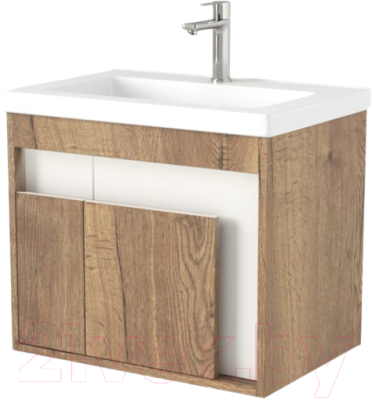 Тумба под умывальник Дабер 016 Тобага/Эридан/Артвин 60 / Т16.6Т.0.21_light (с подсветкой, дуб галифакс/белый) - фото