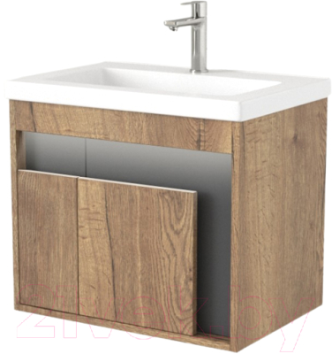 Тумба под умывальник Дабер 016 Тобага/Эридан/Артвин 60 / Т14.6Т.0.22_light (с подсветкой, дуб галифакс/серый) - фото