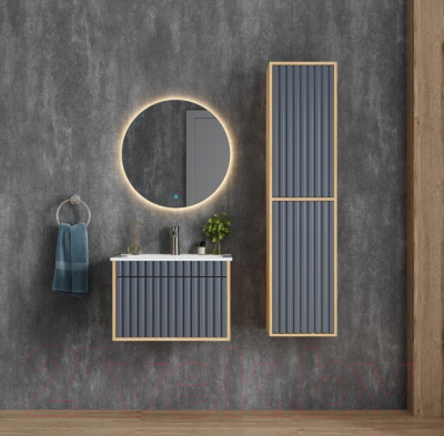 Шкаф-полупенал для ванной Onika Дайлер 35 / 403569 (графит/дуб сонома)