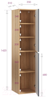 Шкаф-полупенал для ванной Onika Дайлер 35 / 403569 (графит/дуб сонома)