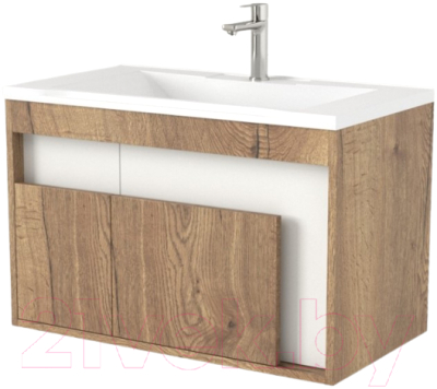 Тумба под умывальник Дабер 016 WeltWasser Deilbach 7517-80 / Т16.8W.0.21_light (с подсветкой, дуб галифакс/белый) - фото