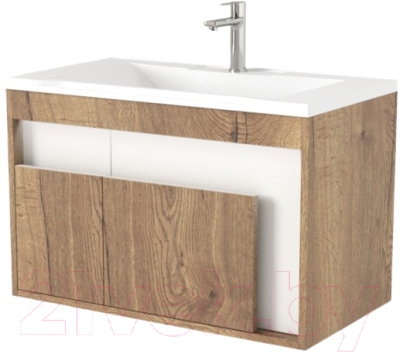 Тумба под умывальник Дабер 016 Andrea Elen 80 / Т16.8А.0.21_light (с подсветкой, дуб галифакс/белый) - фото