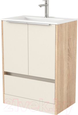 Тумба под умывальник Дабер 017 WeltWasser Deilbach 7517-60 / Т17.6W.0.18Б (бежевый/дуб бардолино/ручка белая) - фото