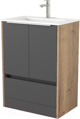 Тумба под умывальник Дабер 017 WeltWasser Deilbach 7517-60 / Т17.6W.0.22Б (дуб галифакс/серый/ручка белая) - фото