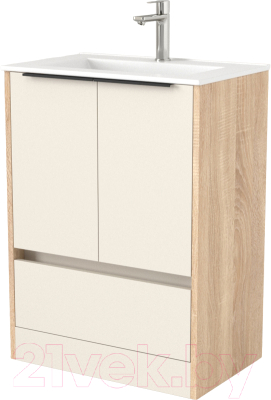 Тумба под умывальник Дабер 017 WeltWasser Deilbach 7517-60 / Т17.6W.0.18Ч (бежевый/дуб бардолино/ручка черная) - фото
