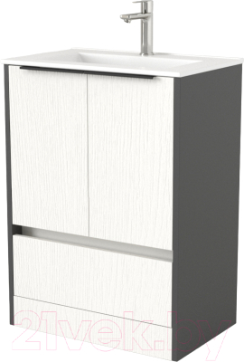 Тумба под умывальник Дабер 017 WeltWasser Deilbach 7517-60 / Т17.6W.0.20Ч (белый древесный/серый/ручка черная) - фото