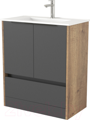 Тумба под умывальник Дабер 017 WeltWasser Deilbach 7517-60 / Т17.6W.0.22Ч (дуб галифакс/серый/ручка черная) - фото