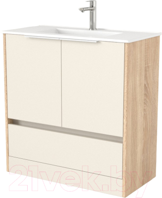 Тумба под умывальник Дабер 017 WeltWasser Deilbach 7517-80 / Т17.8W.0.18Б (бежевый/дуб бардолино/ручка белая) - фото