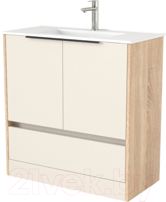 Тумба под умывальник Дабер 017 WeltWasser Deilbach 7517-80 / Т17.8W.0.18Ч (бежевый/дуб бардолино/ручка черная) - фото