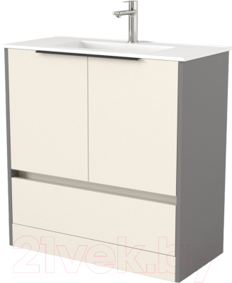 Тумба под умывальник Дабер 017 WeltWasser Deilbach 7517-80 / Т17.8W.0.19Ч (бежевый/серый/ручка черная) - фото