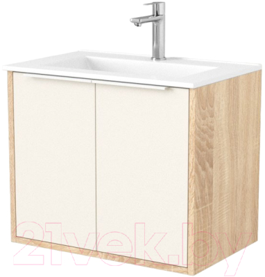 Тумба под умывальник Дабер 018 60 / Т18.6.0.18Б (бежевый/дуб бардолино/ручка белая) - фото