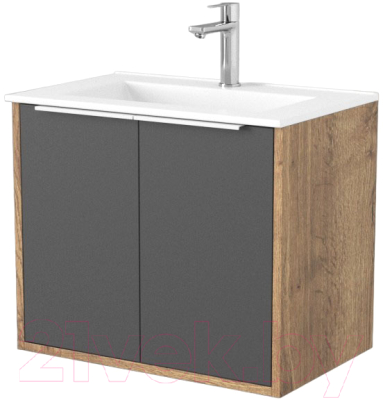 Тумба под умывальник Дабер 018 60 / Т18.6.0.22Б (дуб галифакс/серый/ручка белая) - фото