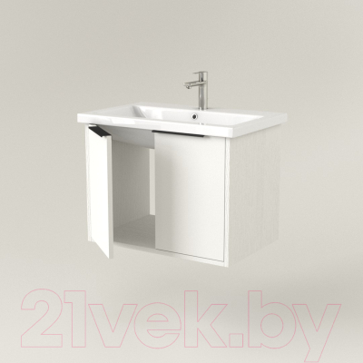 Тумба под умывальник Дабер 018 60 / Т18.6.0.5Ч (белый древесный/ручка черная)