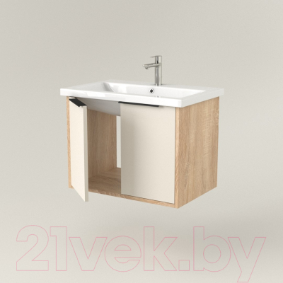 Тумба под умывальник Дабер 018 60 / Т18.6.0.18Ч (бежевый/дуб бардолино/ручка черная)