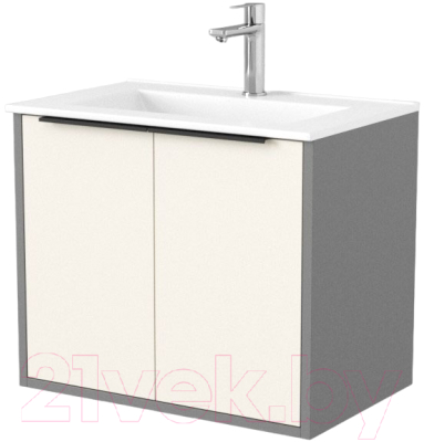 Тумба под умывальник Дабер 018 60 / Т18.6.0.19Ч (бежевый/серый/ручка черная) - фото